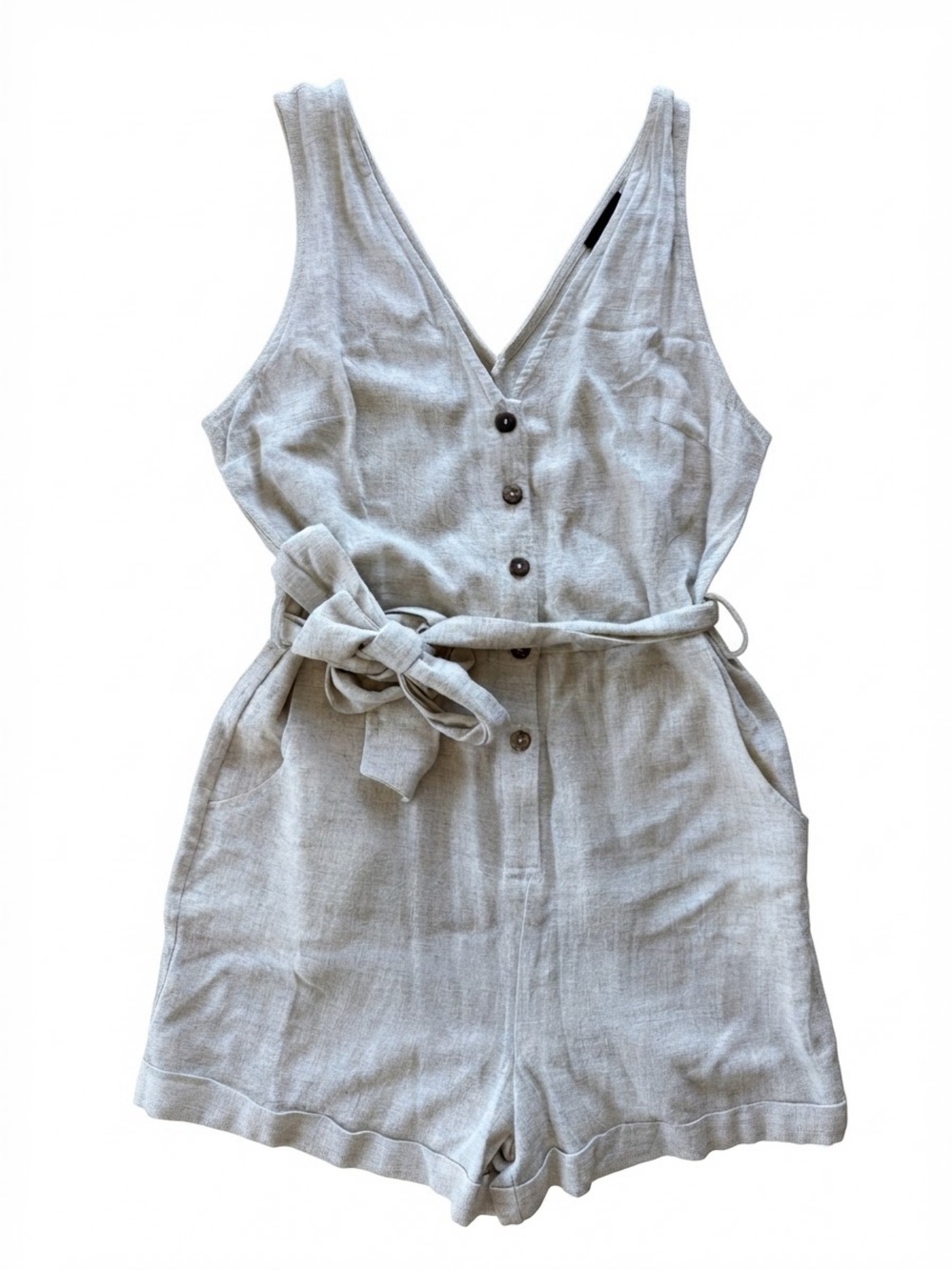 VICI Linen Blend Button Down Belted Romper Oatmeal Size Large Resortwear Summer
